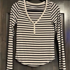 Black and White Striped Long Sleeve Top